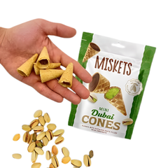 Mini conos Dubai Miskets (chocolate con leche relleno de pasta de pistacho) 50 g 12 piezas/caja