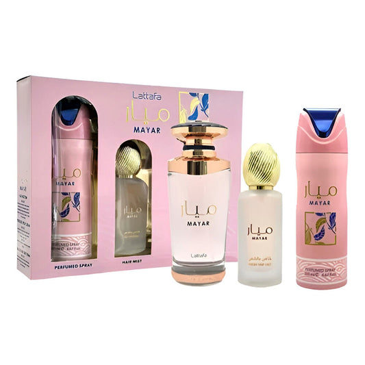 Lattafa Mayar EDP Spray 100ml & Deo Spray 200ml & Fresh Hair Mist – 3 Piezas