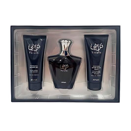 Afnan Turathi Blue For Men EDP Spray 90ml & Shower Gel 100ml & After Shave Balm 100ml – 3 Piezas