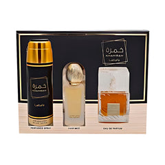 Lattafa Khamrah EDP Spray 100ml & Deo Spray 200ml & Fresh Hair Mist – 3 Piezas