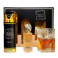 Lattafa Khamrah EDP Spray 100ml & Deo Spray 200ml & Fresh Hair Mist – 3 Piezas