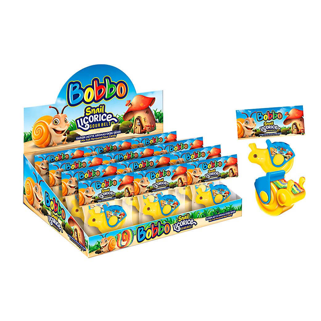 Bobbo Snail Licorice Sour Belt 100g – 72 Piezas
