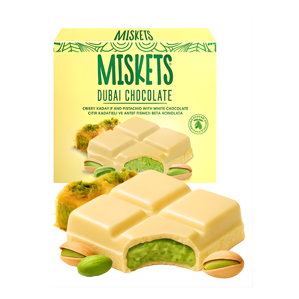 Chocolate Blanco Dubai Miskets (Pistacho con Chocolate Blanco) 100g 72 uds/Caja (12x6)