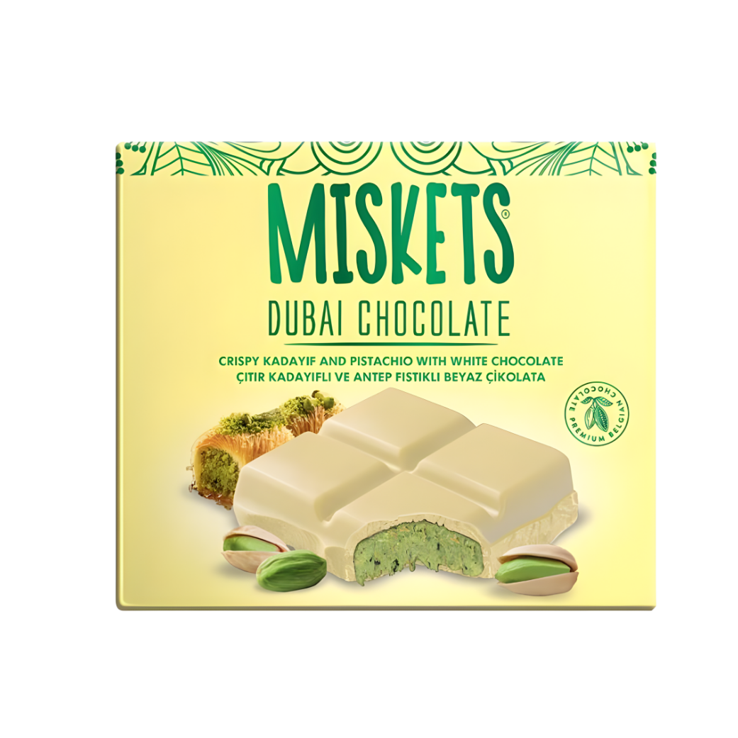 Chocolate Blanco Dubai Miskets (Pistacho con Chocolate Blanco) 100g 72 uds/Caja (12x6)