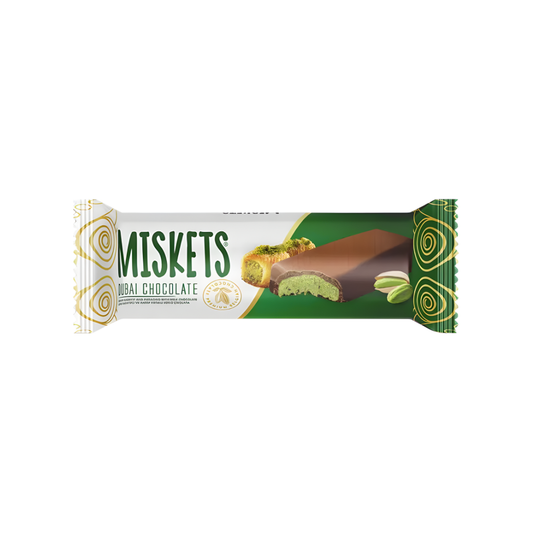 Chocolate Miskets Dubai (Pistacho con Chocolate con Leche) 25 g 144 uds/Caja (24x6)
