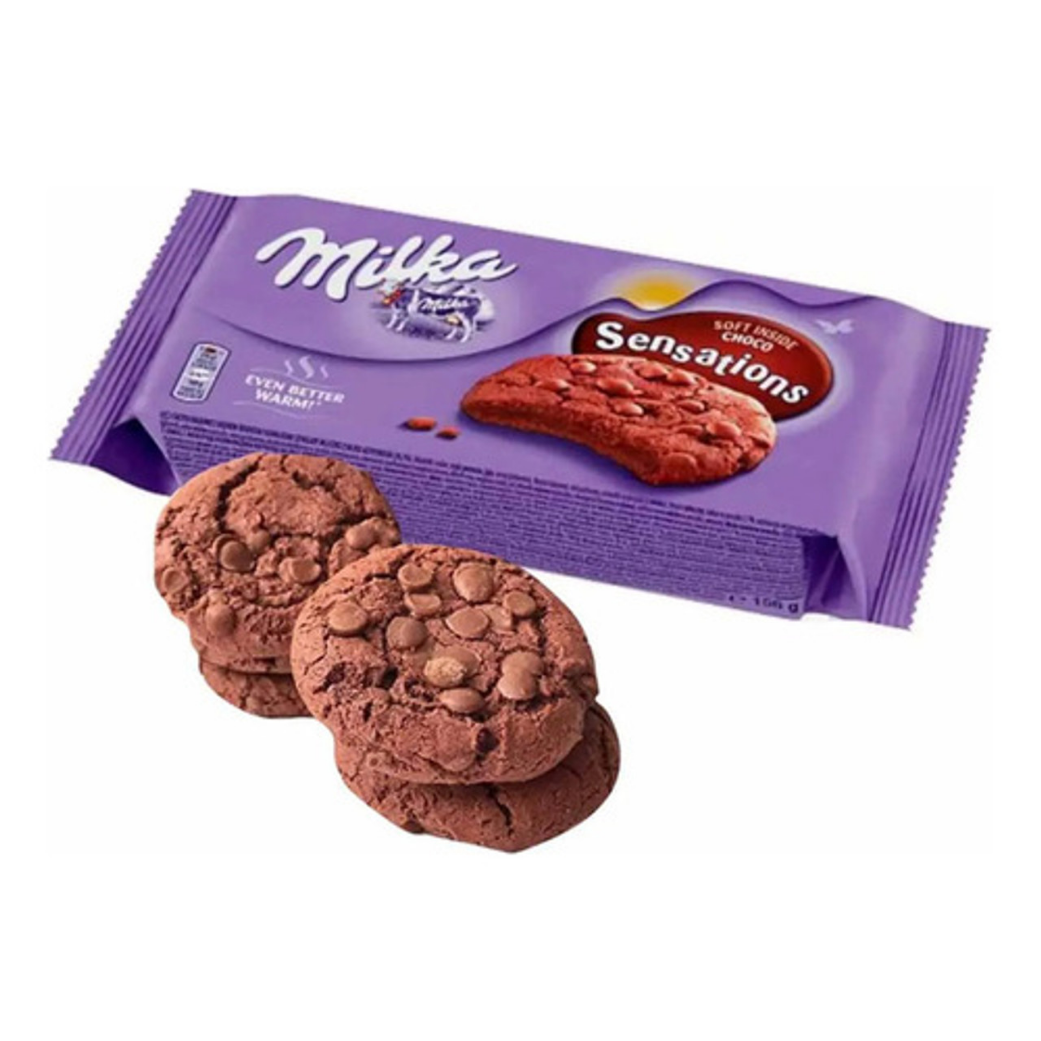 Galletas de chocolate Milka Sensations con interior suave, 156 g, 12 unidades/caja (doble chocolate)