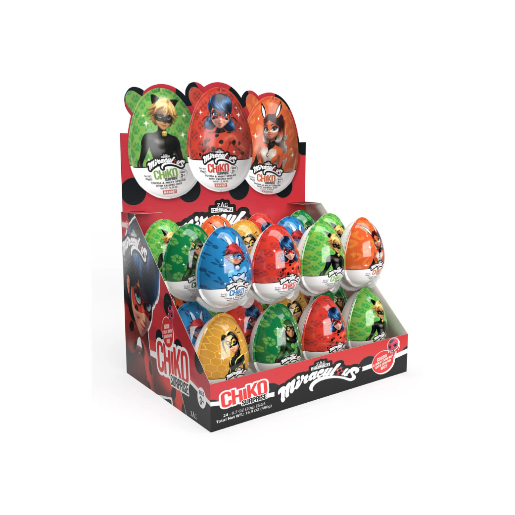 Huevo sorpresa Miraculous Chiko de 20 g, expositor de 96 unidades (24 x 4)